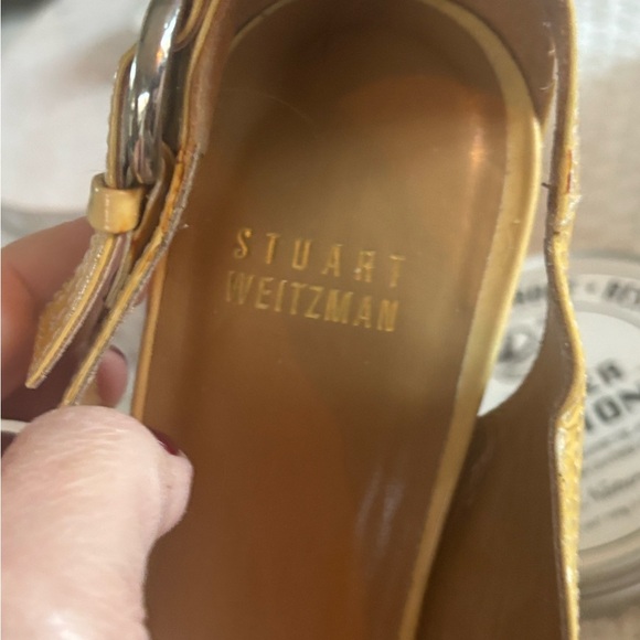 Stuart Weitzman Yellow Peep-Toe Buckle Flats - Picture 3 of 8